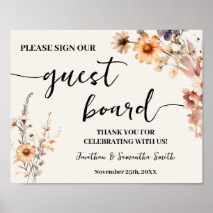 Póster Rótulo Nuestro Boda De Invitado Autumn Wildflowers