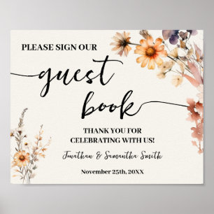 Póster Rótulo Nuestro Boda de libros de invitados Autumn