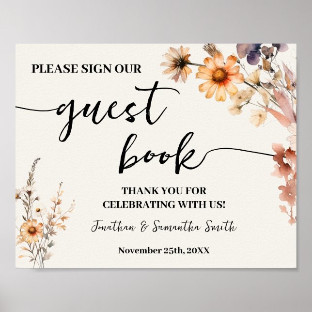 Póster Rótulo Nuestro Boda de libros de invitados Autumn  (Frente)