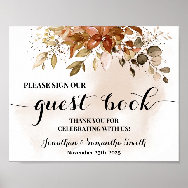 Póster Rótulo nuestro Boda del libro de huéspedes otoño d (Frente)