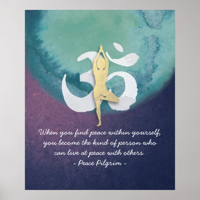 Póster Rótulo OM de la meditación de color acuático del i (Frente)