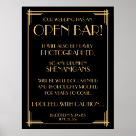 Póster Rótulo Open Bar Gatsby Black Art Deco 18x24