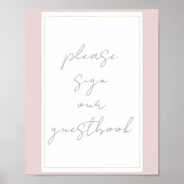 Póster Rótulo Oyster Pink & Gold Moderno Boda Guestbook (Frente)