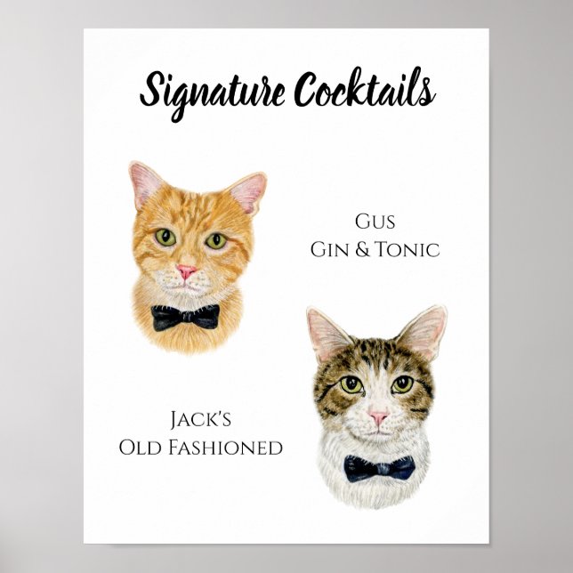 Póster Rótulo para bebidas con firma de gatos (Frente)