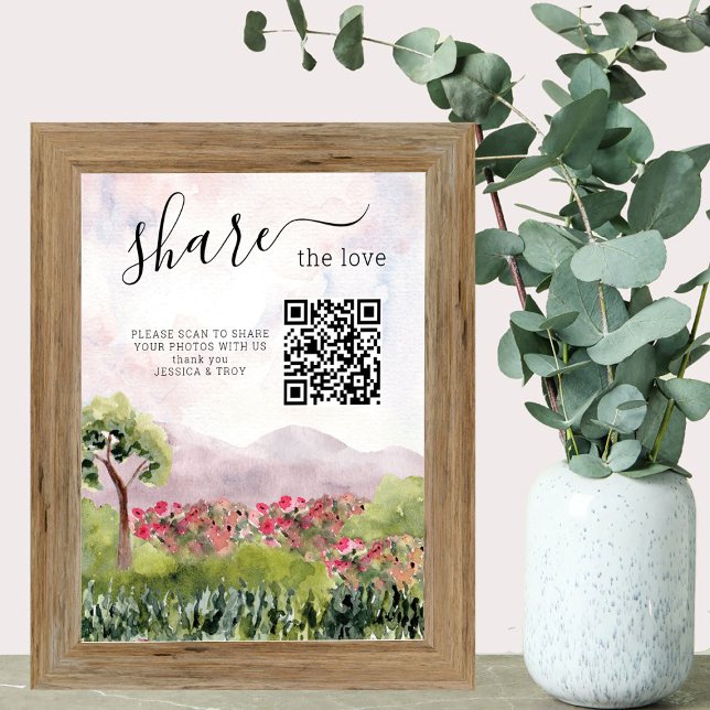 Póster Rótulo para compartir fotos de Country Meadow Boda (Wedding photo sharing sign from the Country Meadow collection by Darling & May)