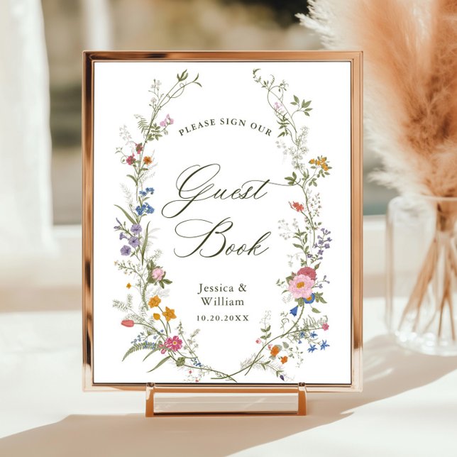 Póster Rótulo Pastel Pink Floral Wildflower Guestbook (Subido por el creador)
