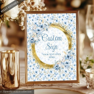 Póster Rótulo Personalizado Boda Boho Light Blue Gold