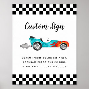 Póster Rótulo Personalizado de cumpleaños de Blue Race Ca