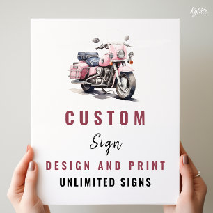 Póster Rótulo Personalizado de cumpleaños para moto rosa