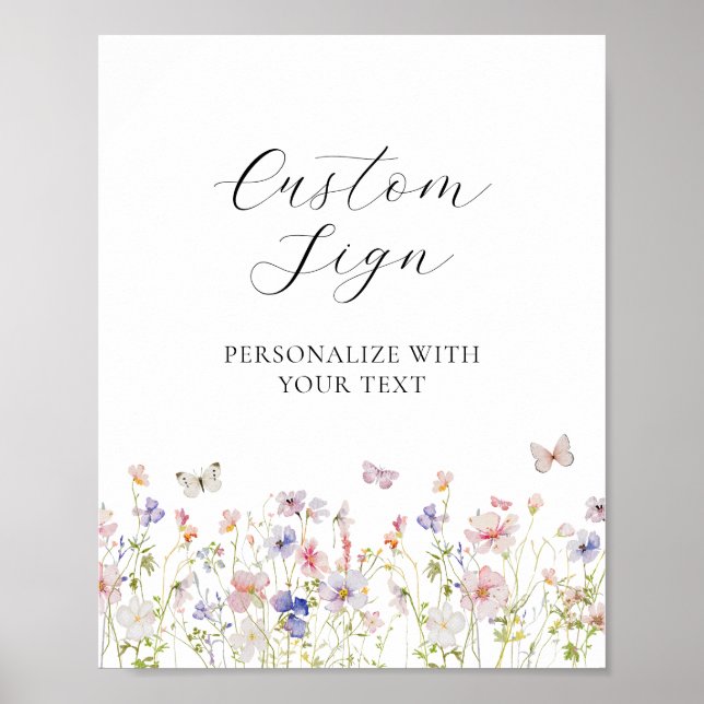 Póster Rótulo Personalizado de flores silvestres y maripo (Frente)