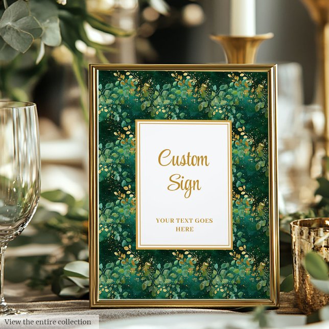 Póster Rótulo Personalizado de Luxury Hunter Green Gold E (Luxury Hunter Green Gold Eucalyptus Custom Sign)