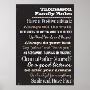 Póster Rótulo personalizado tiza de la casa de las reglas