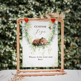 Póster Rótulo Personalizado Woodland Baby Boy Shower