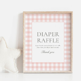 Póster Rótulo Pink Gingham Baby Shower Diaper Raffle