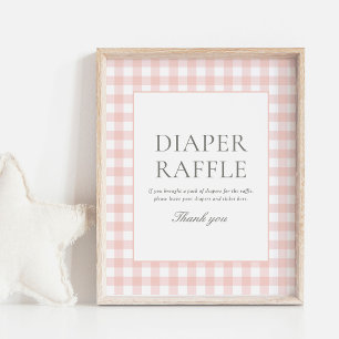 Póster Rótulo Pink Gingham Baby Shower Diaper Raffle