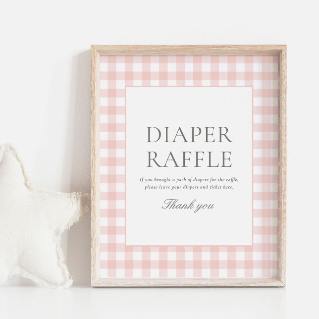 Póster Rótulo Pink Gingham Baby Shower Diaper Raffle (Subido por el creador)