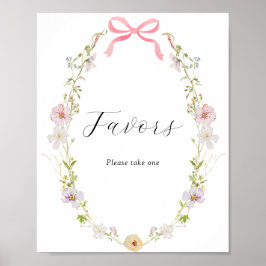 Póster Rótulo Pink Wildflower Bow Favor