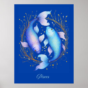 Póster Rótulo Pisces Zodiac, Dos Gracets Koi Fish
