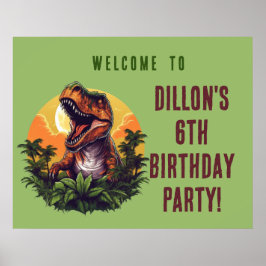 Póster Rótulo Poster de cumpleaños de Dinosaur Rawr