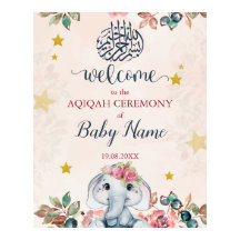 Rótulo Poster Editable Boho Elephant Aqiqah Aqeeqa