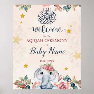 Póster Rótulo Poster Editable Boho Elephant Aqiqah Aqeeqa