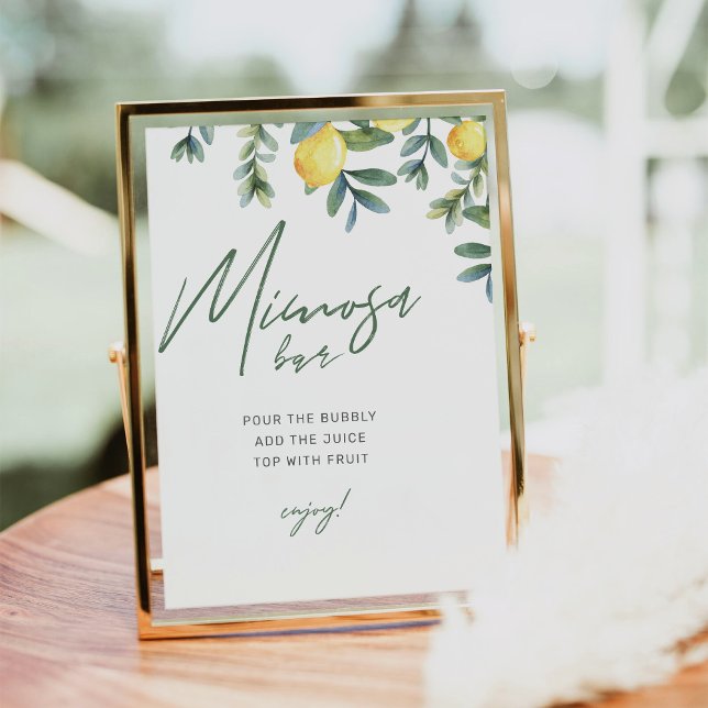 Póster Rótulo principal Squeeze Lemon Bridal Shower Mimos (lemon mimosa bar sign)