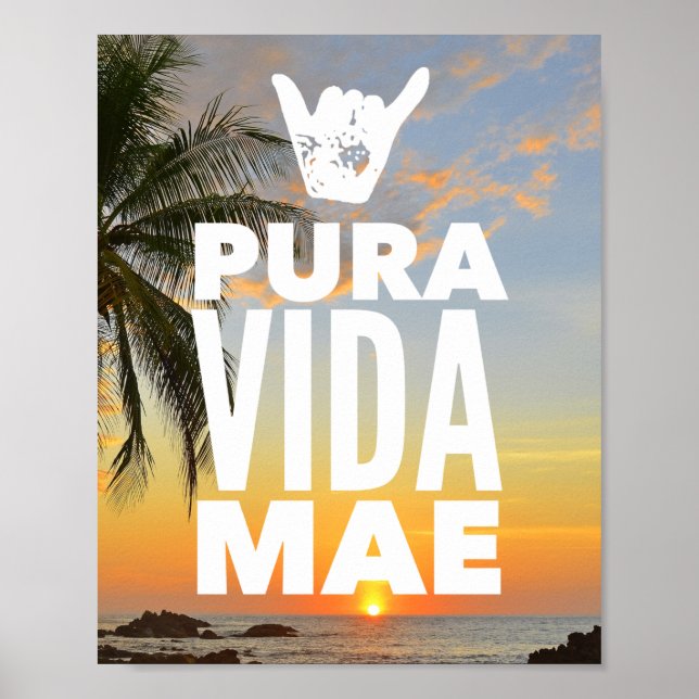 Póster Rótulo Pura Vida Mae Shaka Costa Rica Sunset (Frente)