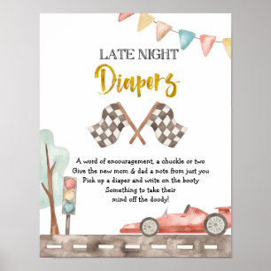 Póster Rótulo Race Baby Shower Late Night Diaper