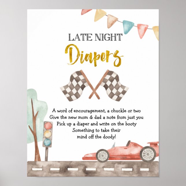 Póster Rótulo Race Baby Shower Late Night Diaper (Frente)