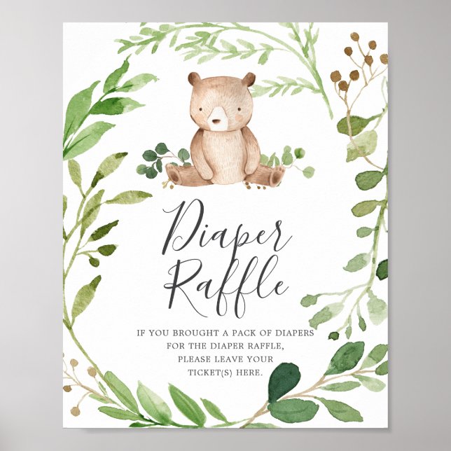 Póster Rótulo Raffle de Baby Shower de oso (Frente)