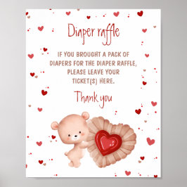 Póster Rótulo Raffle de Baby Shower Diaper de Corazón Roj
