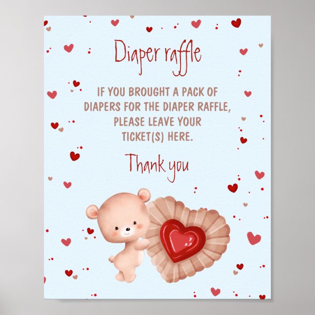 Póster Rótulo Raffle de Baby Shower Diaper Raffle de Bear (Frente)