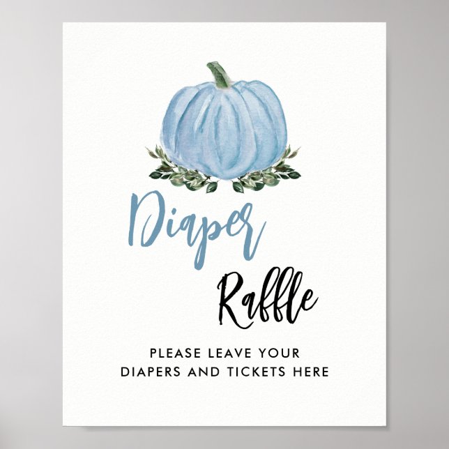 Póster Rótulo Raffle Diaper de la Calabaza Azul Caída (Frente)