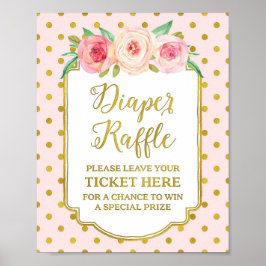Póster Rótulo Raffle Diaper de puntos de oro rosado