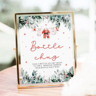 Póster Rótulo Red Santa Baby Shower Bottle Chug