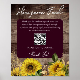 Póster Rótulo Regalos de Boda de Sunflower de Madera Rúst