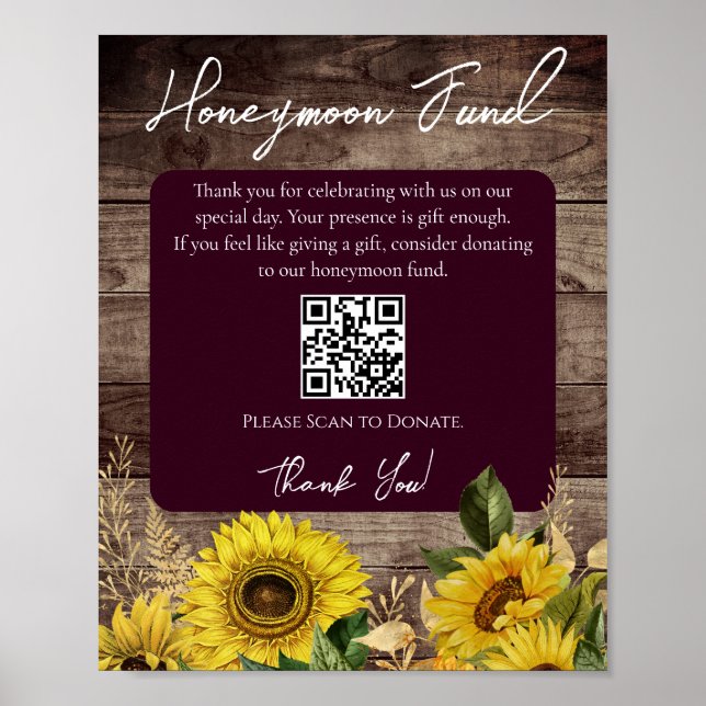 Póster Rótulo Regalos de Boda de Sunflower de Madera Rúst (Frente)