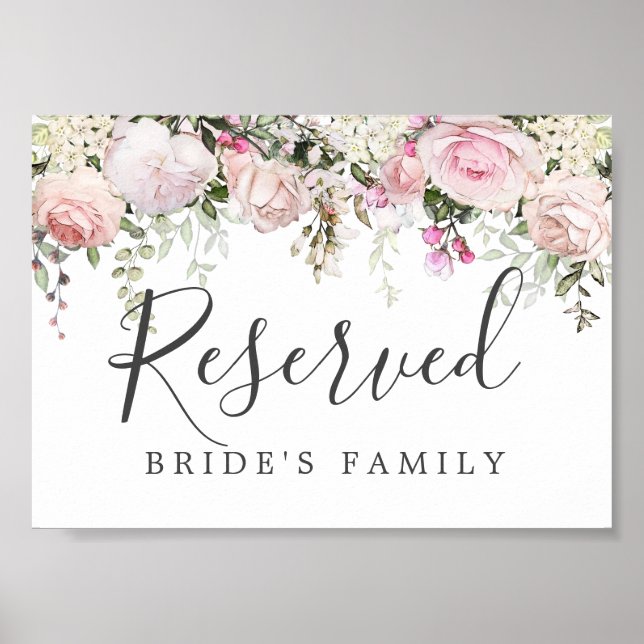 Póster RÓTULO reservado de Boda floral blanco rosado y ru (Frente)