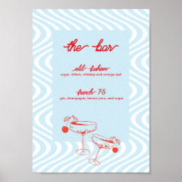 Póster Rótulo Retro Boda Bar - Ola Azul
