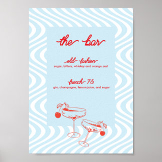 Póster Rótulo Retro Boda Bar - Ola Azul
