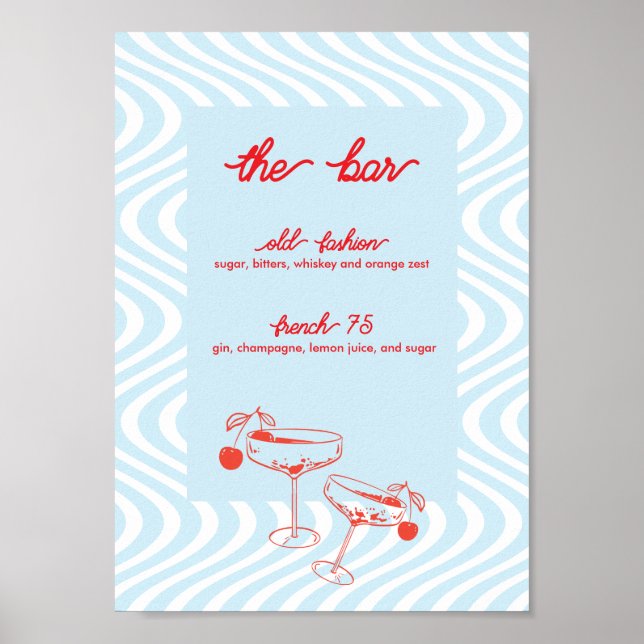 Póster Rótulo Retro Boda Bar - Ola Azul (Frente)