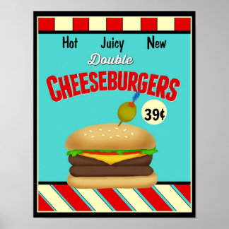 Póster Rótulo Retro Cheeseburger