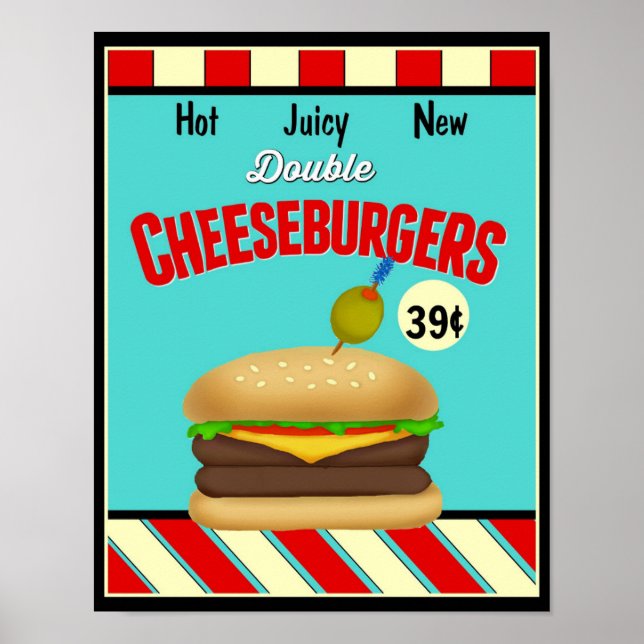 Póster Rótulo Retro Cheeseburger (Frente)