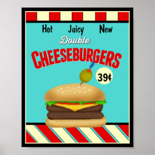 Póster Rótulo Retro Cheeseburger