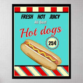 Póster Rótulo retro de perro caliente