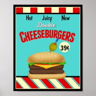 Póster Rótulo retro del cheeseburger