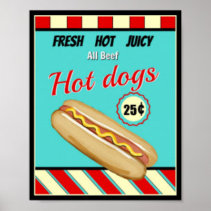 Póster Rótulo retro del perrito caliente