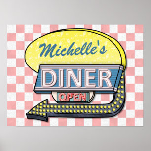 Póster Rótulo Retro Diner con flecha izquierda personaliz
