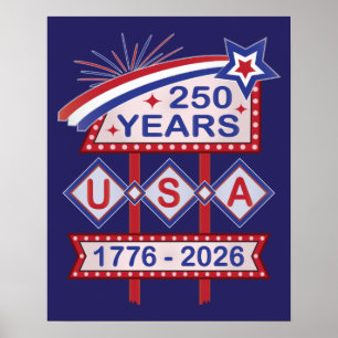 Póster Rótulo Retro USA 250 Aniversario Marquee 1776-2026