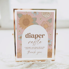 Póster Rótulo Retro Wildflower Baby Shower Diaper Raffle